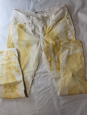 Levi's White and Yellow Tie-Dye Slim Straight Jeans Leggings 29